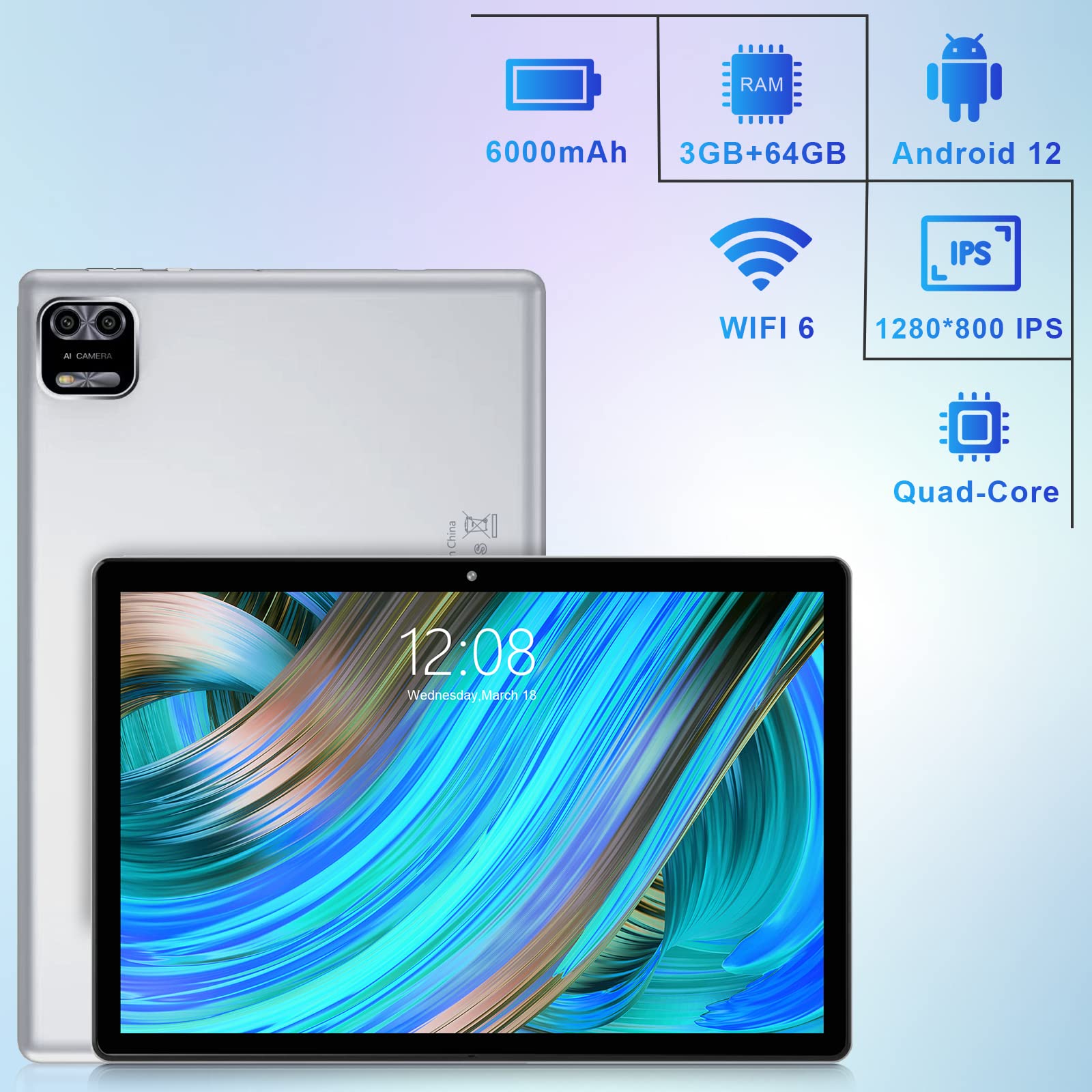 WeTap Android 12.0 Tablet 10 Inch Y10 (10.1''), 3GB RAM 64GB