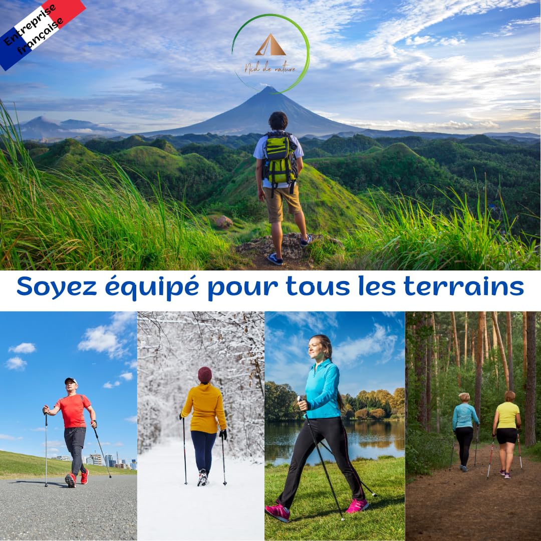 Bâtons de randonnée : Paire télescopique en Fibre de Carbone, Canne rétractable réglable Homme Femmes, Accessoire Pliable Nordique, Accessoires Trail bâton de Marche Polyvalent