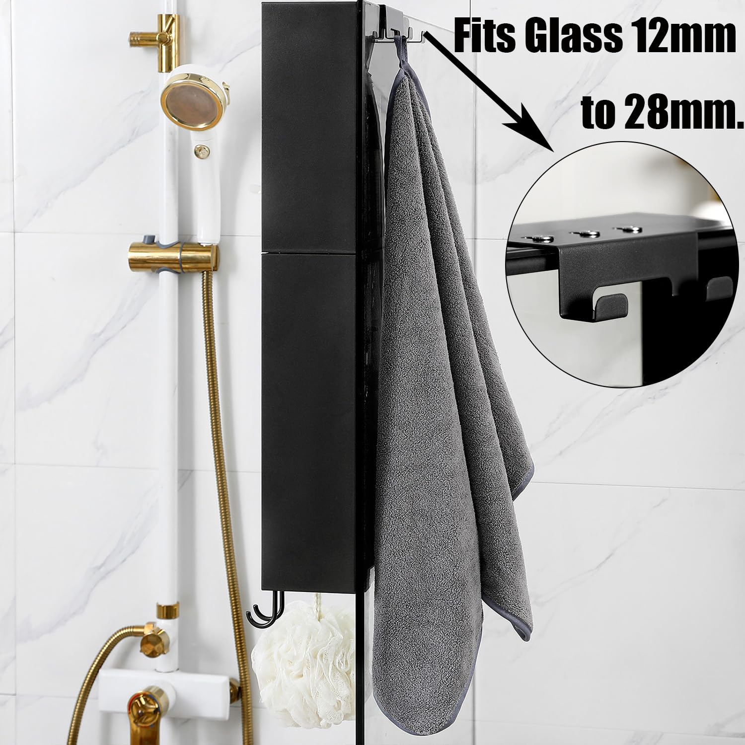Mensola Doccia SUS 304 Acciaio Inox Porta Shampoo con Gancio Nero
