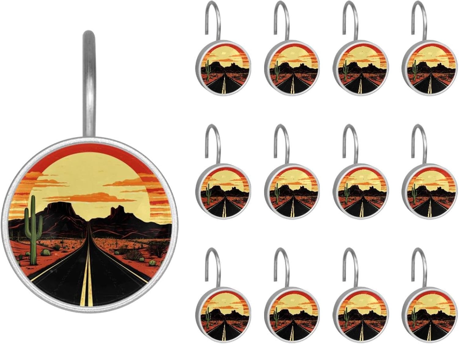 Desert State Graphic (1) Crystal Glass Shower Curtain Hooks Rings Decorative Bathroom Decor - Set of 12