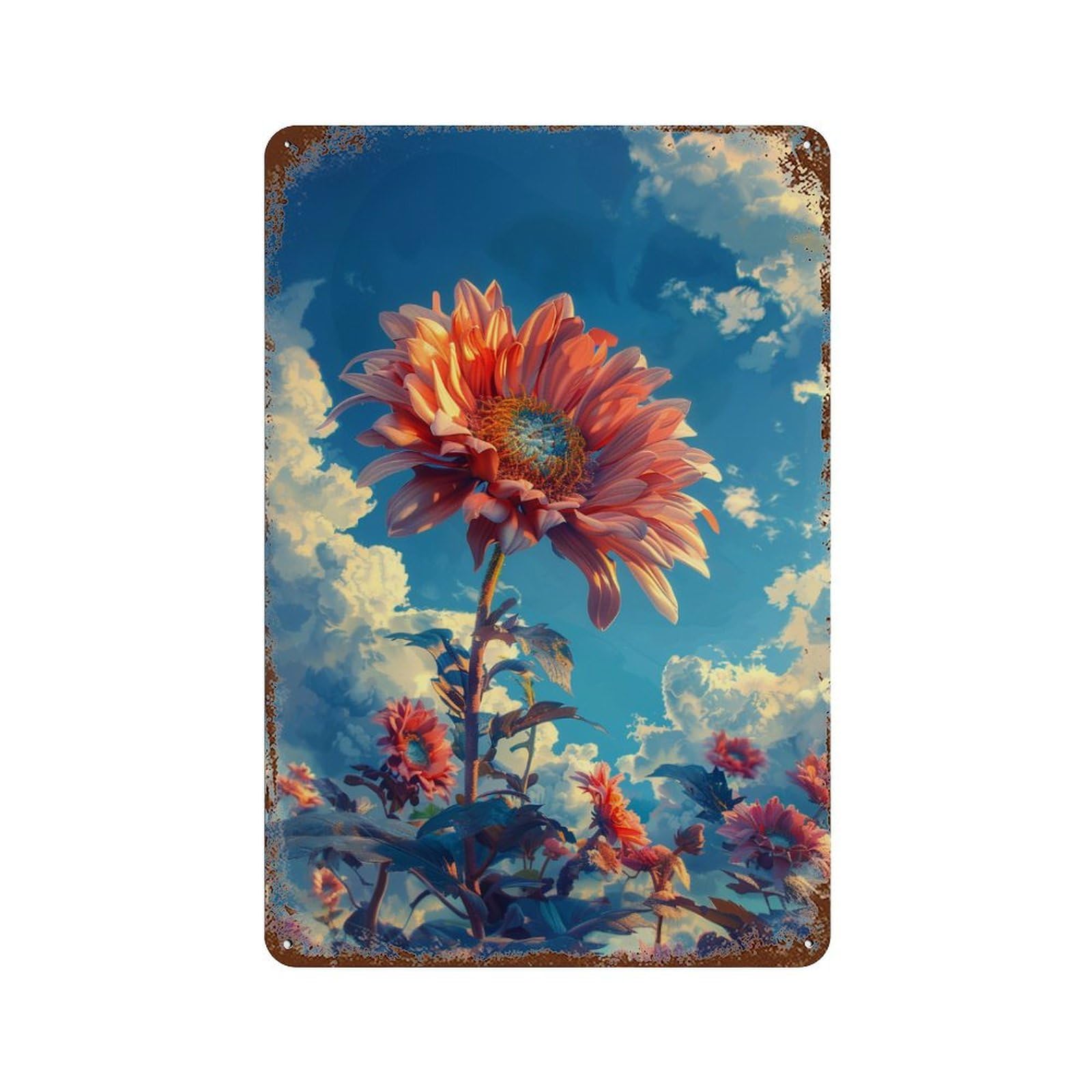 Garage Style Sunflower Sky Bloom Rusty Metal Tin Sign 11.8"x7.9", Classic Wall Plaque for Bar And Workshop