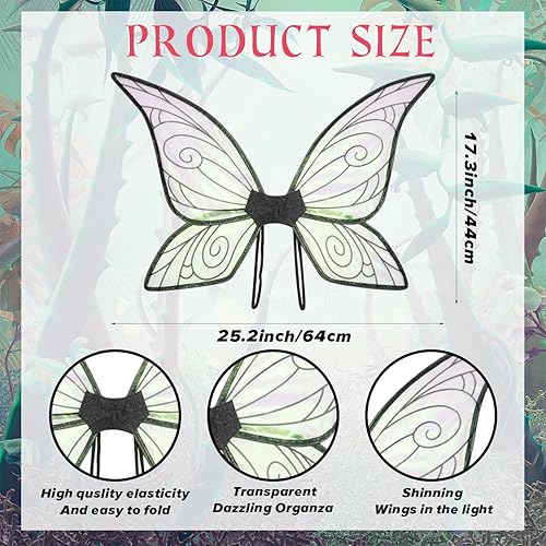 Vista 2 de Threetols Alas de hada de elfo para mujeres, niños y niñas, alas de mariposa, alas de ángel de princesa, alas brillantes, disfraz elegante para niños