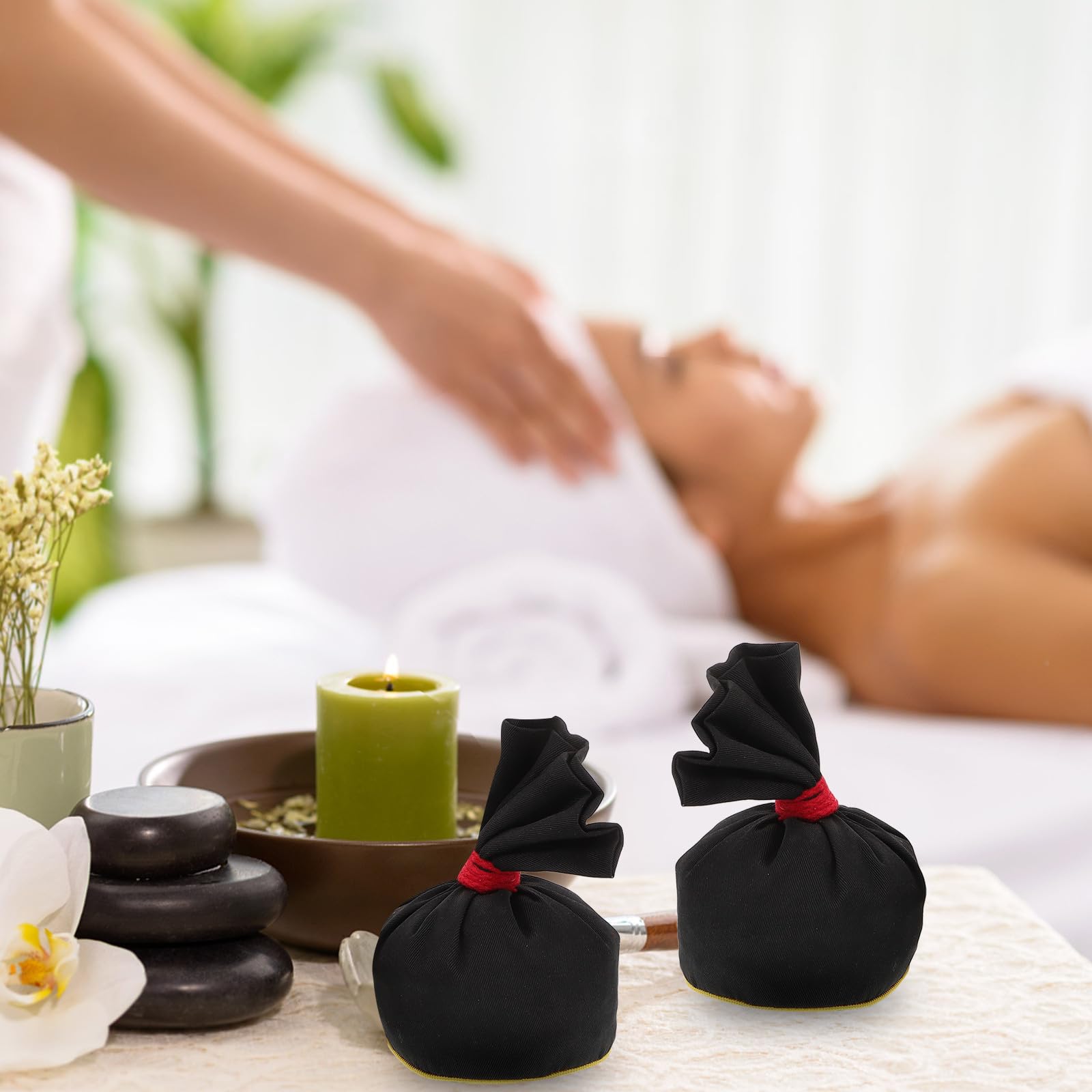 2 Stück Massage Wärmesack Kompresse mit Meersalz und Stoff, Schwarz