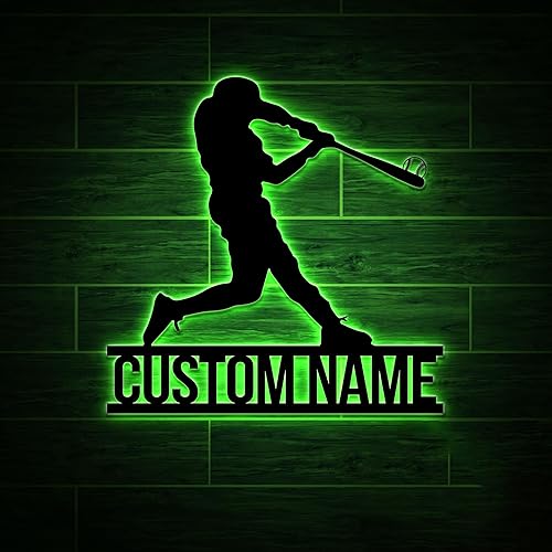Miniatura 3 de Letrero de metal con nombre personalizado, luz de neón de béisbol, letreros de neón de béisbol personalizados para decoración de pared, regalo de