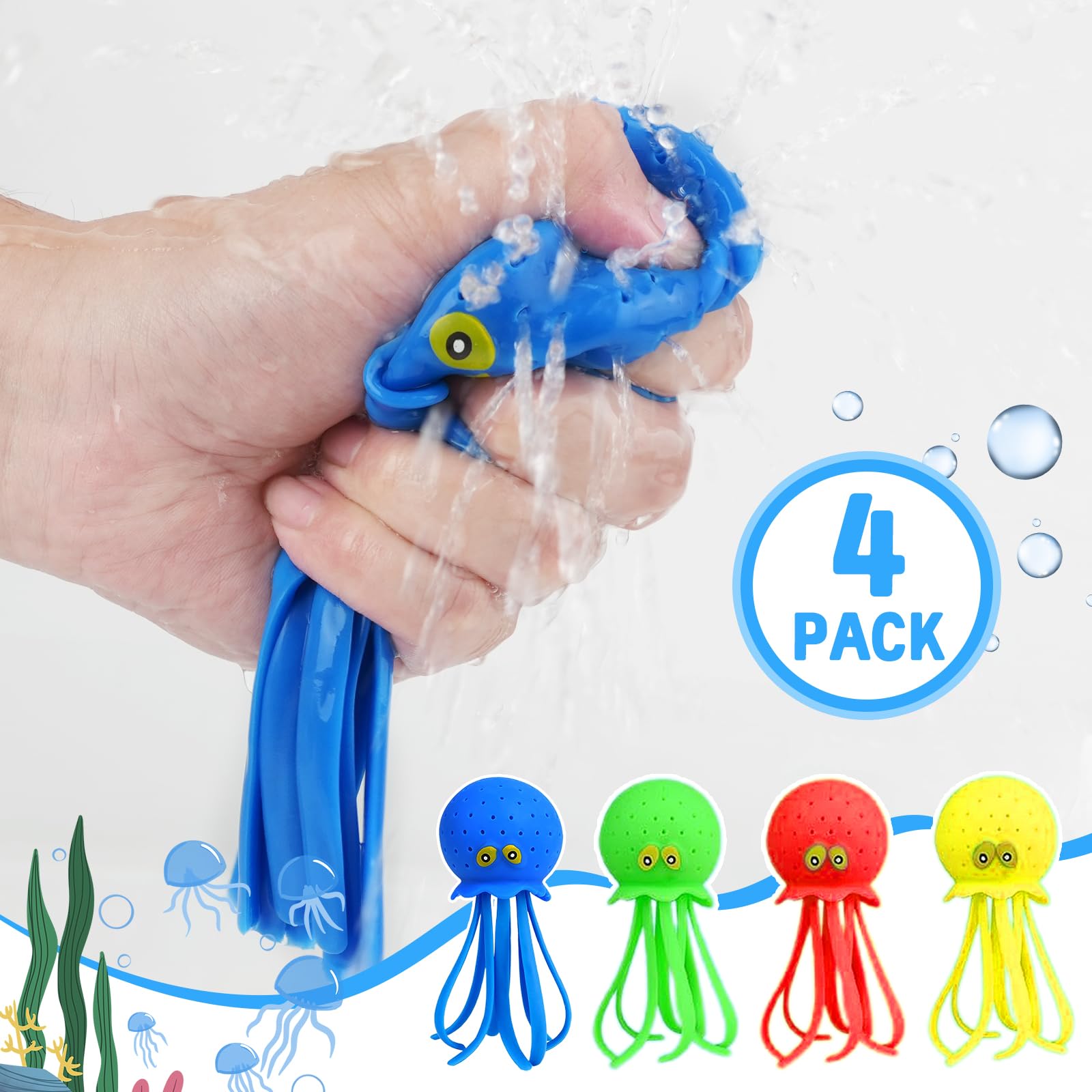 4 Pezzi Giocattolo Medusa ad Acqua, Giocattolo Fidget Morbido Galleggiante per Bagnetto, Giocattolos Divertente per Piscina, Regalo di Vacanze Estive per Bambini