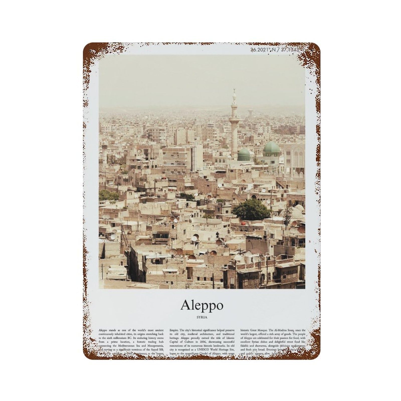 xiaoxiaoshen Aleppo Syria City Scenery Wall Decor Art Metal Tin Poster Modern Home Decor Art Home Bar Shop Decorations Vintage Sign 40x30cm