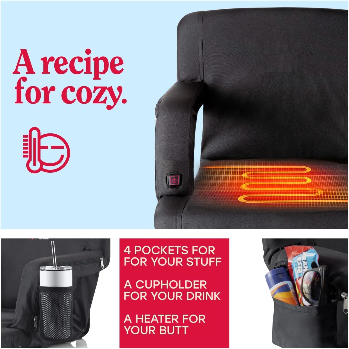 Luteti 21" Massage Heated Stadium Seats for Bleachers with Back Support & Lumbar Pillow, 3 Level Heating & 6 Modes Massage Heated Stadium Chairs for Bleachers, Portable Heated Stadium Chair for Adult Luteti 21" Massage Heated Stadium Seats for Bleachers with Back Support & Lumbar Pillow, 3 Level Heating & 6 Modes Massage Heated Stadium Chairs for Bleachers, Portable Heated Stadium Chair for Adult