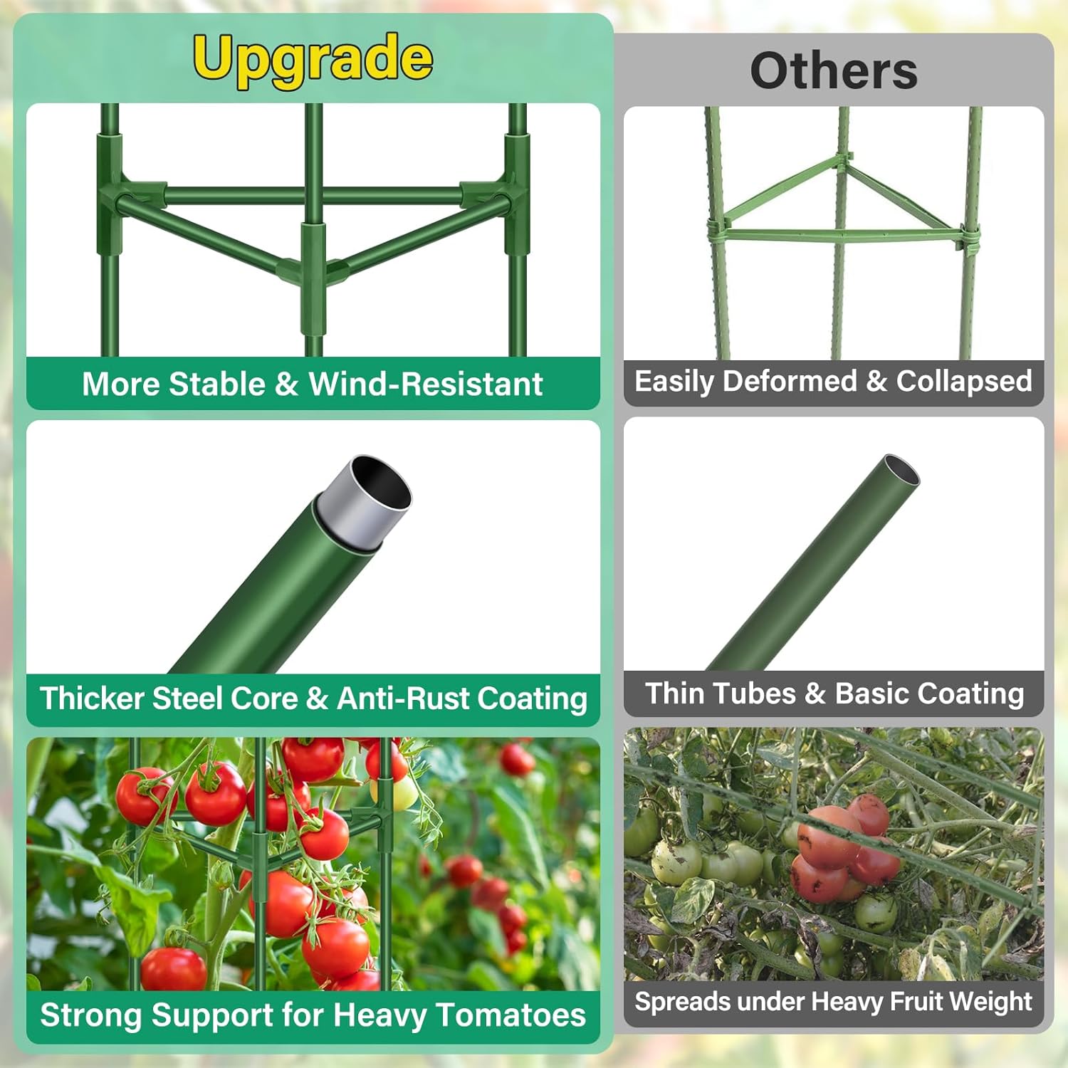 Legigo 6 Pack 65 Inch Tomato Cage for Garden, Heavy-Duty Tomato Trellis Plant Support Stakes, Adjustable Garden Trellis Plant Cage for Climbing Plants Peppers Outdoor Raised Garden Bed and Vegetables