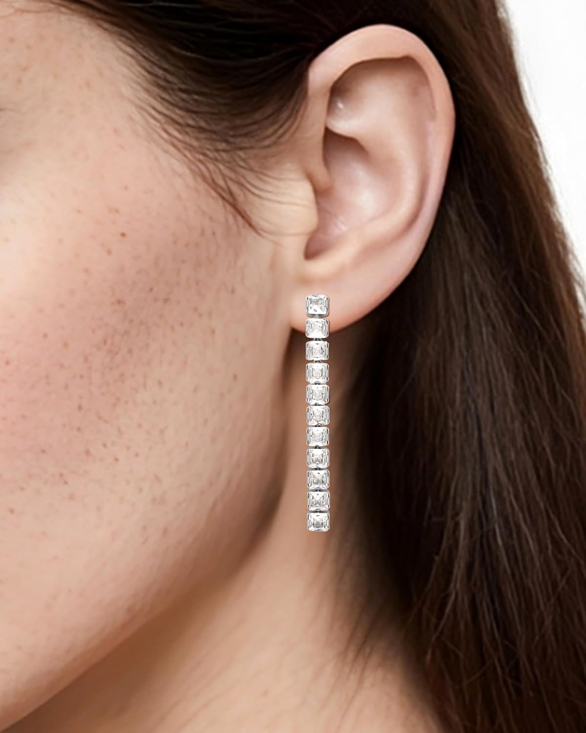 Cubic Zirconia Drop Earrings for Women Long Rhinestone Chain Dangle Earrings Bar CZ Statement Jewelry Gift for Wedding, Bridal, Prom & Sensitive Ears - Image 2