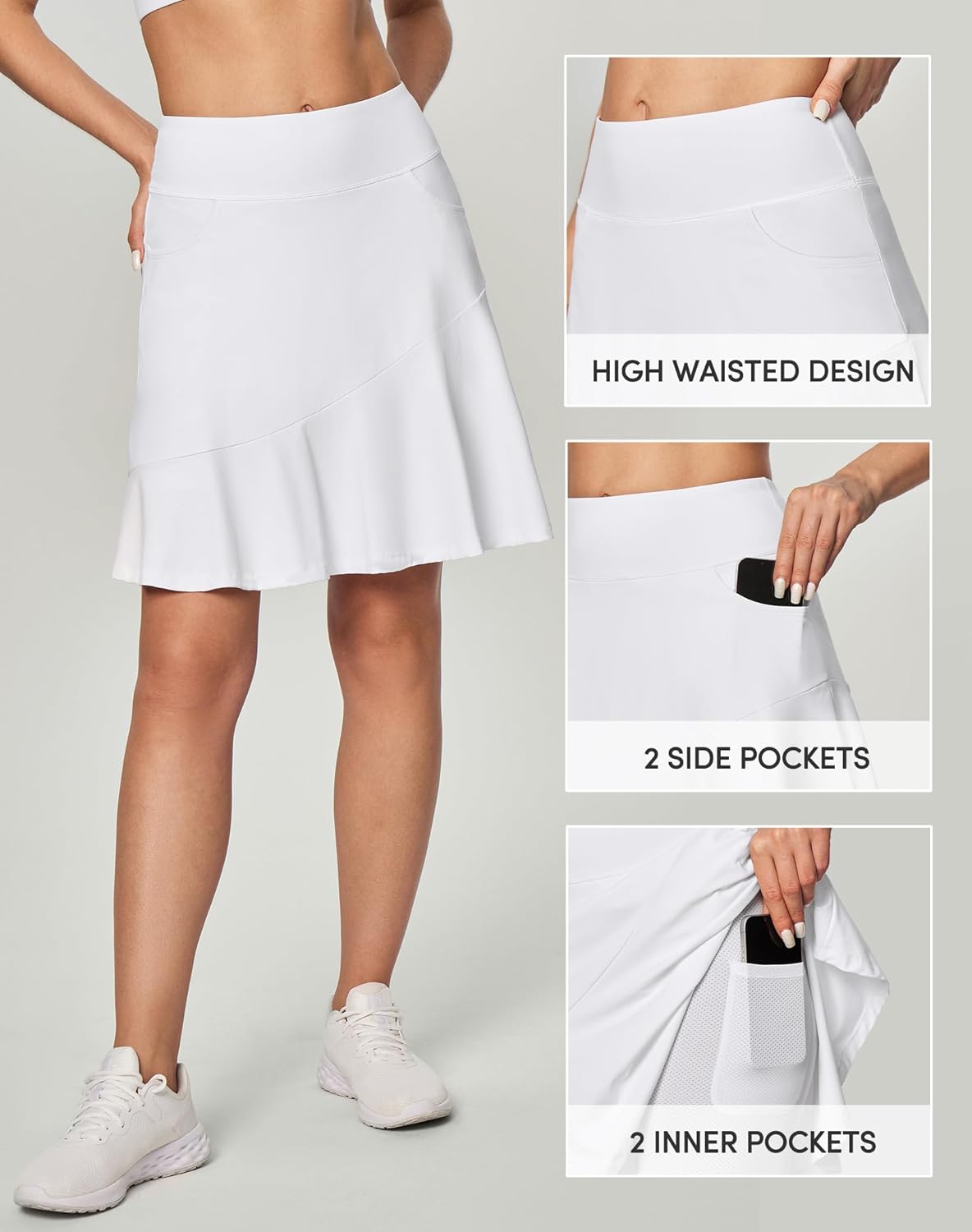 IUGA 20" Knee Length Skort Golf Skirts for Women High Waisted Tennis Skirt Ruffle Skorts for Women with Pockets - Image 3