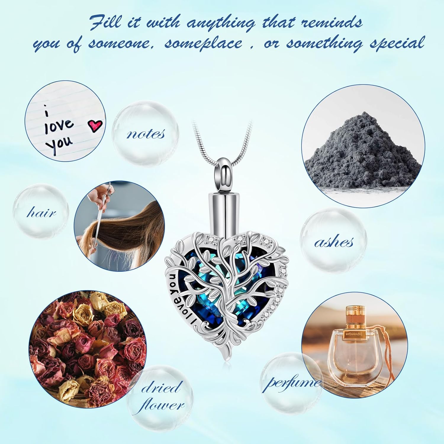 Tree of Life Urn Necklaces for Ashes for Men Women Heart Shape Birthstone Memorial Cremation Jewelry Pet Stainless Steel Keepsakes Pendant for Loved One - Image 4