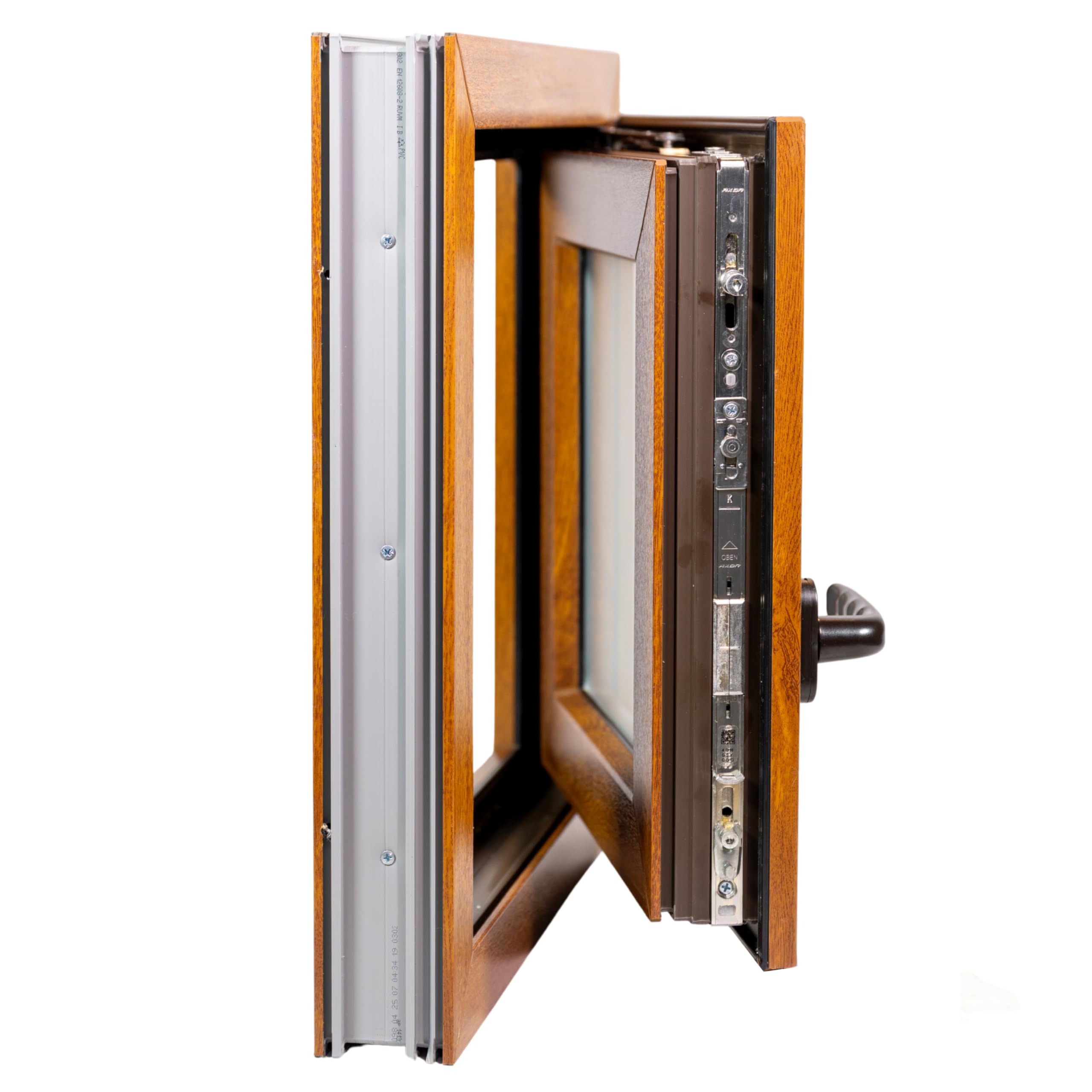 Ventana PVC Reforzada 500x500 Roble Dorado | Oscilobatiente Derecha | Cristal Climalit Mate | Perfil Aluplast | Entrega 24/48h