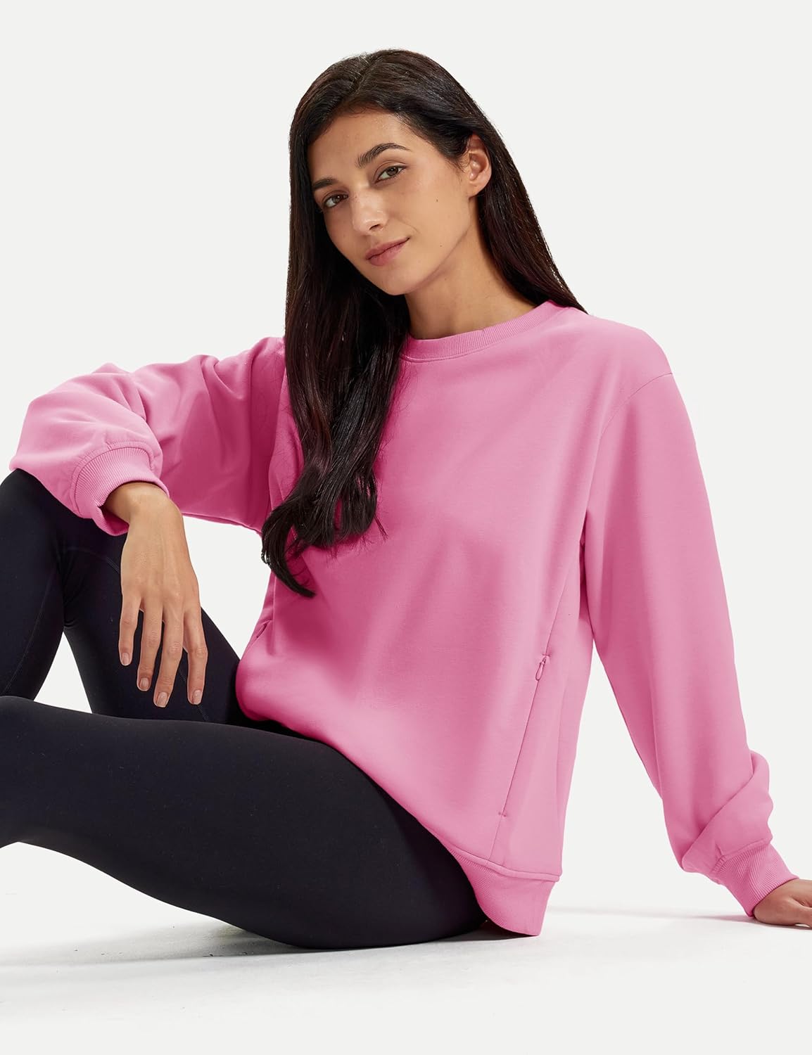 MAGCOMSEN Women's Sweatshirts Fleece Lined Pullover Crewneck Cotton Casual Winter Warm Tops with Zip Pockets - Image 6