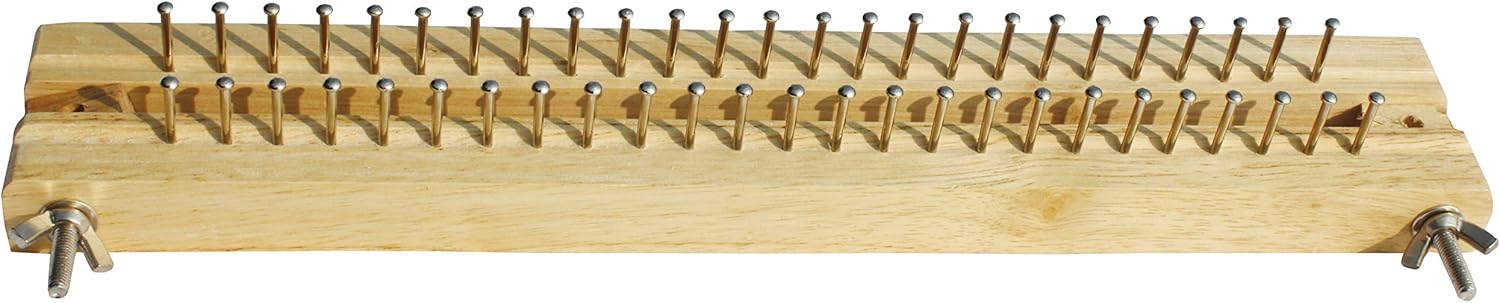 Full Funk Handmade Square Wooden Block Knitting Loom Polished Finish Metal Pegs, Adjustable 12.5 inch 25 Rows