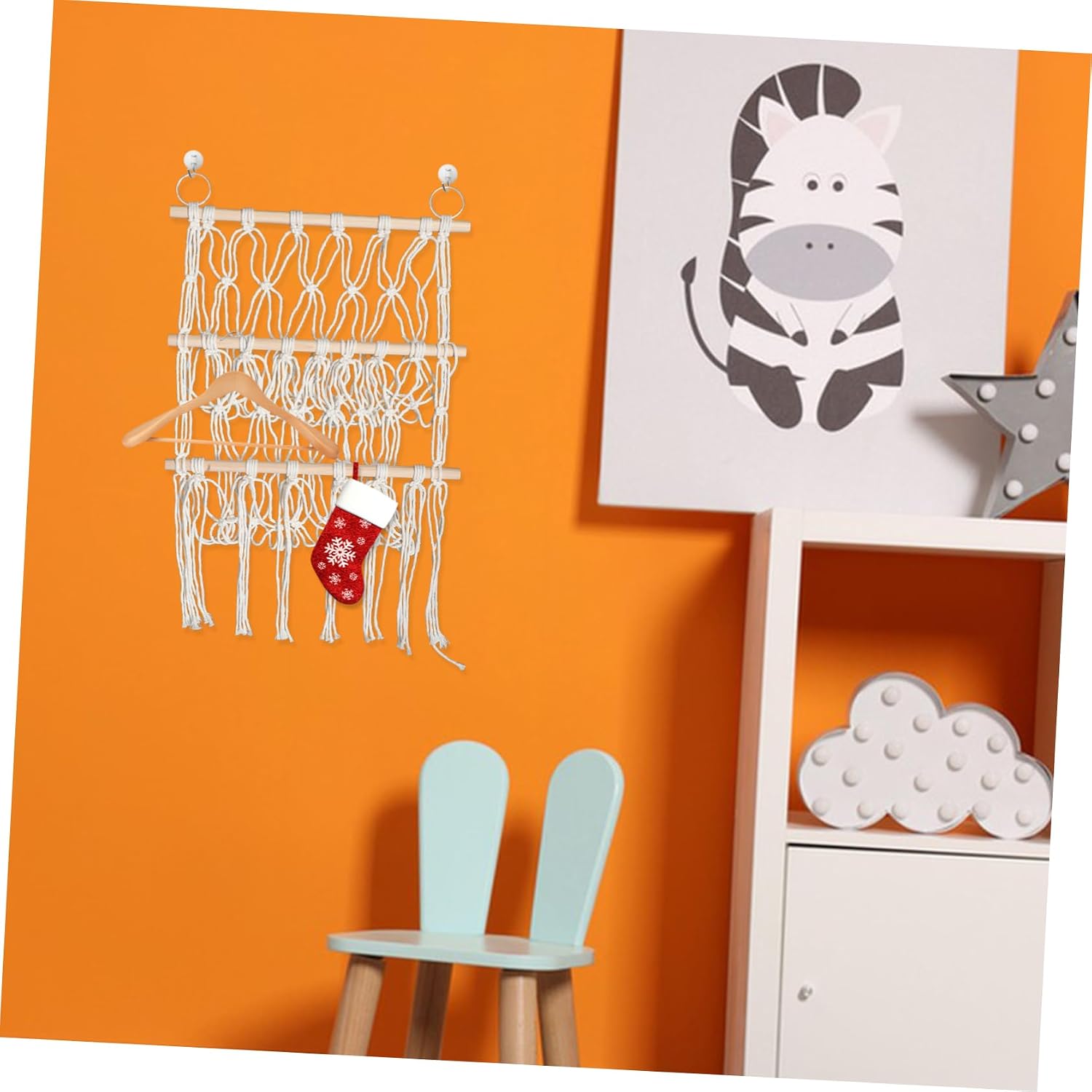 Boho Hanging Organizer for Boys and Girls Room 1-Piece Cotton Mesh Storage Hammock Wall Mount for Plush Toy and Book Storage Breathable Net Pouch for Child's Room Decor