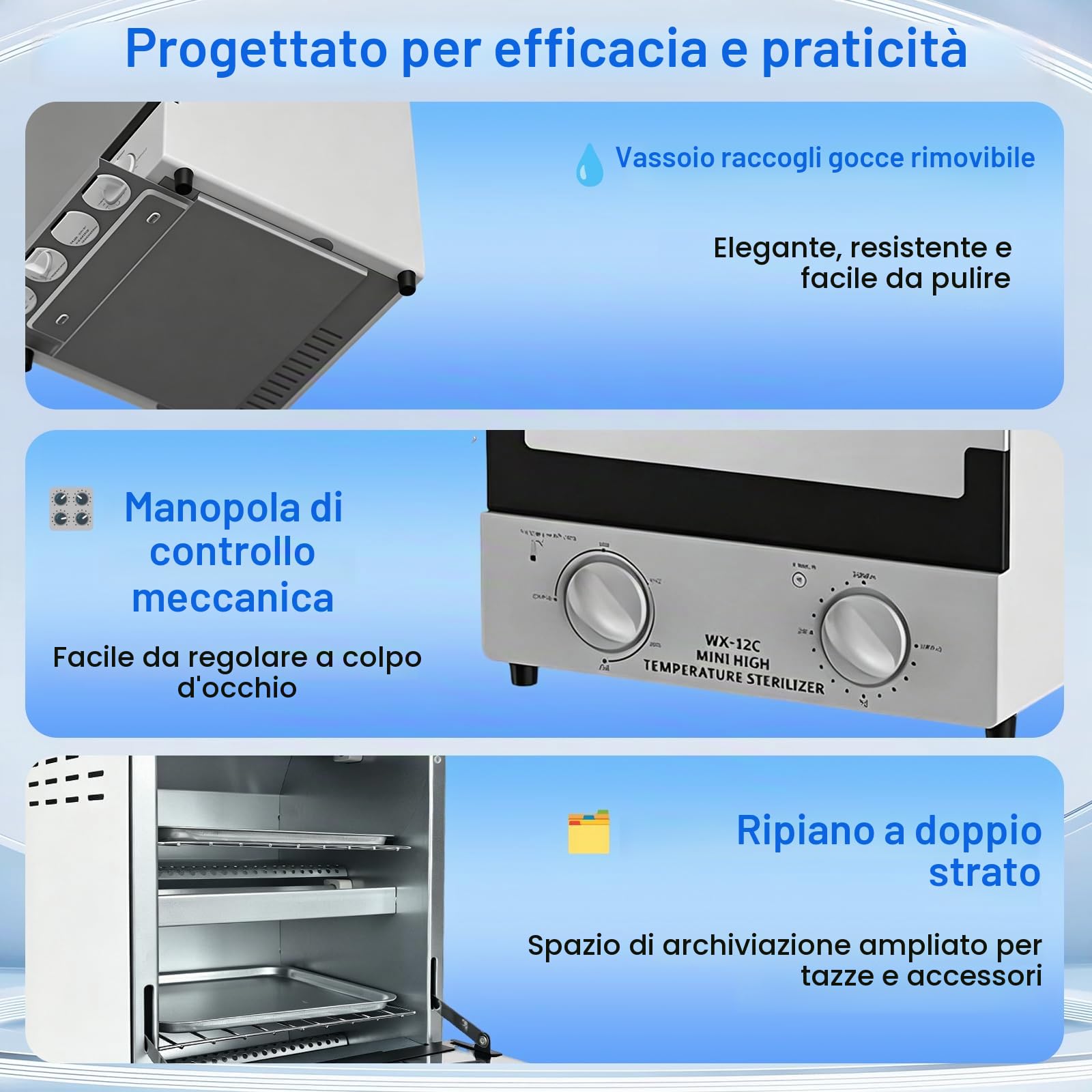 Sterilizzatore autoclave da 12 l, 1000 W, doppio scaldacqua a infrarossi, con timer da 30 minuti e regolazione della temperatura di 250 °C, sterilizzatore ad aria calda per strumenti per unghie