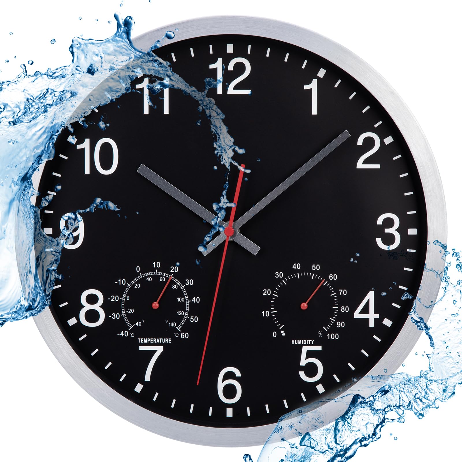 ACCSHINE Reloj de Pared de 12 Pulgadas, Impermeable, Silencioso, a Pilas, Moderno y Decorativo para Dormitorio, Sala, Cocina, Oficina, Escuela, Fácil de Leer Negro