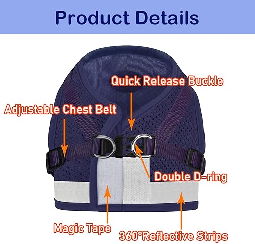 Miniatura 50 de GAUTERF - Arnés para gatos y cachorros con correas, arnés de gato a prueba de escape, chaleco de pana ajustable y malla suave reflectante