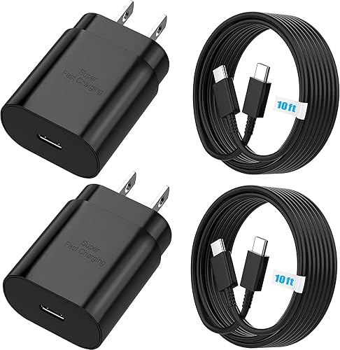 Cargador súper rápido de 25 vatios PD 3.0 para Samsung Cargador USB C Block teléfono Android tipo C cable de enchufe cable de carga rápida de 10
