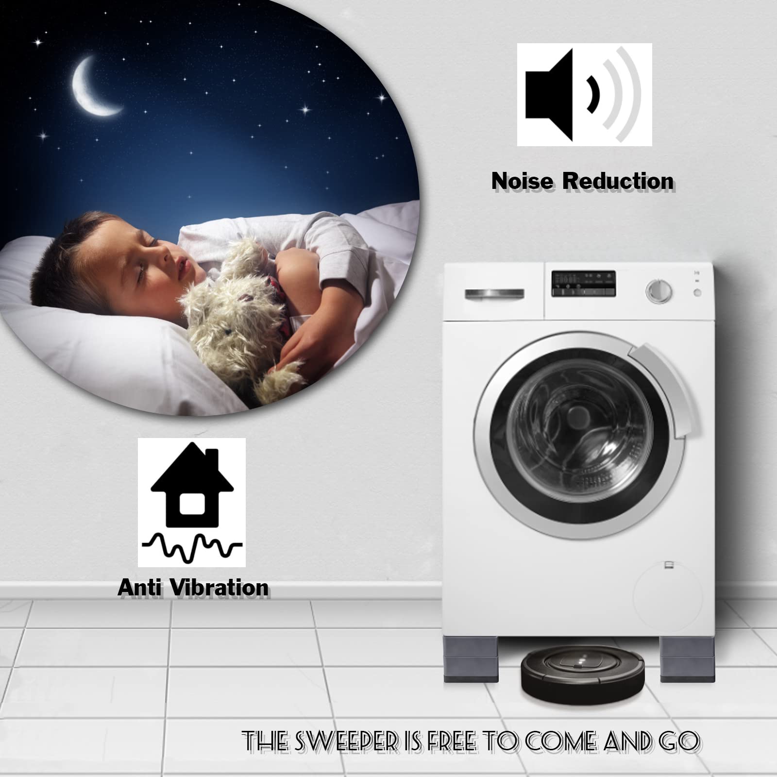 Actvty Anti Vibration Pads, Pedestal Base for Washer and Dryer, Washing Machine Foot Pads, Non Slip Shock and Noise Cancelling Machine Support Protects Pedestals