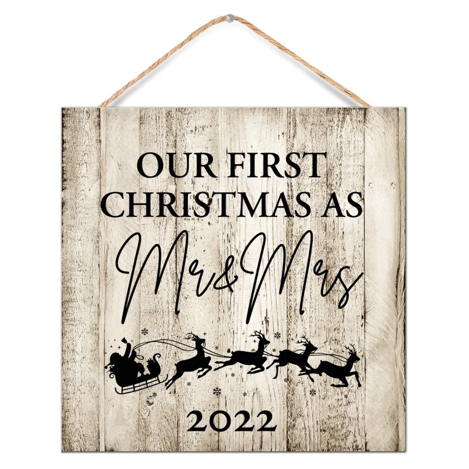 Our First Christmas As Mr & Mrs 2022 cadeau de mariage en bois suspendu