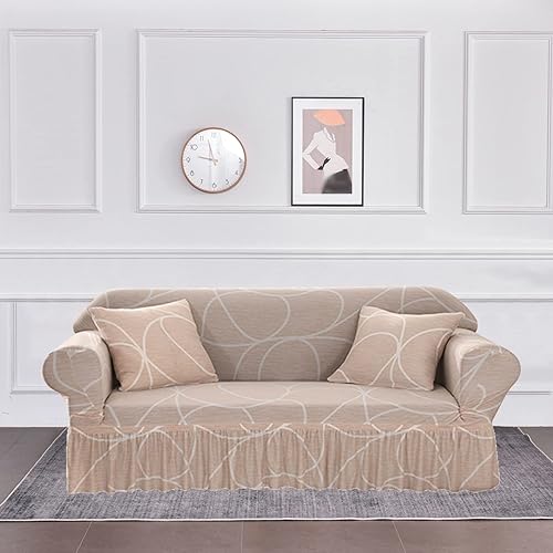 Miniatura 4 de MBROS Funda de sofá súper elástica, protector de muebles impreso con falda, funda de sofá para sofá de 2 puestos, funda de sofá suave para sala de