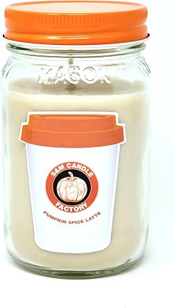Clearance Priced - Pumpkin Spice Latte Candle  All Natural Premium Soy & Coconut Wax Candle  Handmade in USA 16oz Mason Jar