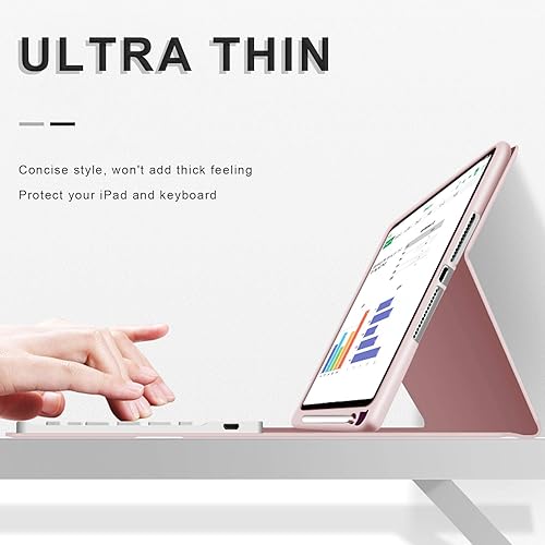 Miniatura 14 de aoub Funda para iPad de 9ª/8ª/7ª generación de 10.2 pulgadas, funda de teclado Bluetooth inalámbrica desmontable, funda trasera de TPU suave