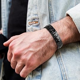 MagEnergy Mens Copper Magnetic Bracelets & Lymphatic Drainage Ring, 99.9% Pure Copper Bracelet with Double-Row Strength Magnets, Adjustable Jewelry with Sizing ToolBlack