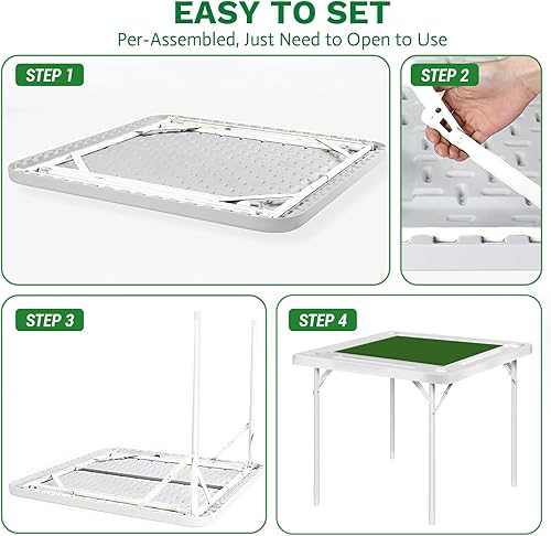 Miniatura 6 de Mesa Mahjong de 40.2 pulgadas, mesa cuadrada para 4 jugadores Mahjong plegable con portavasos y bandejas, mesa de juego de cartas plegable