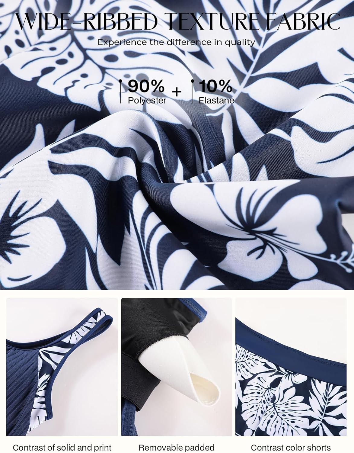 Hanna Nikole Tankini Swimsuits for Women, Textured Modest Swimsuit, Blouson Tankini with Sports Bra and Boyshorts - Image 6