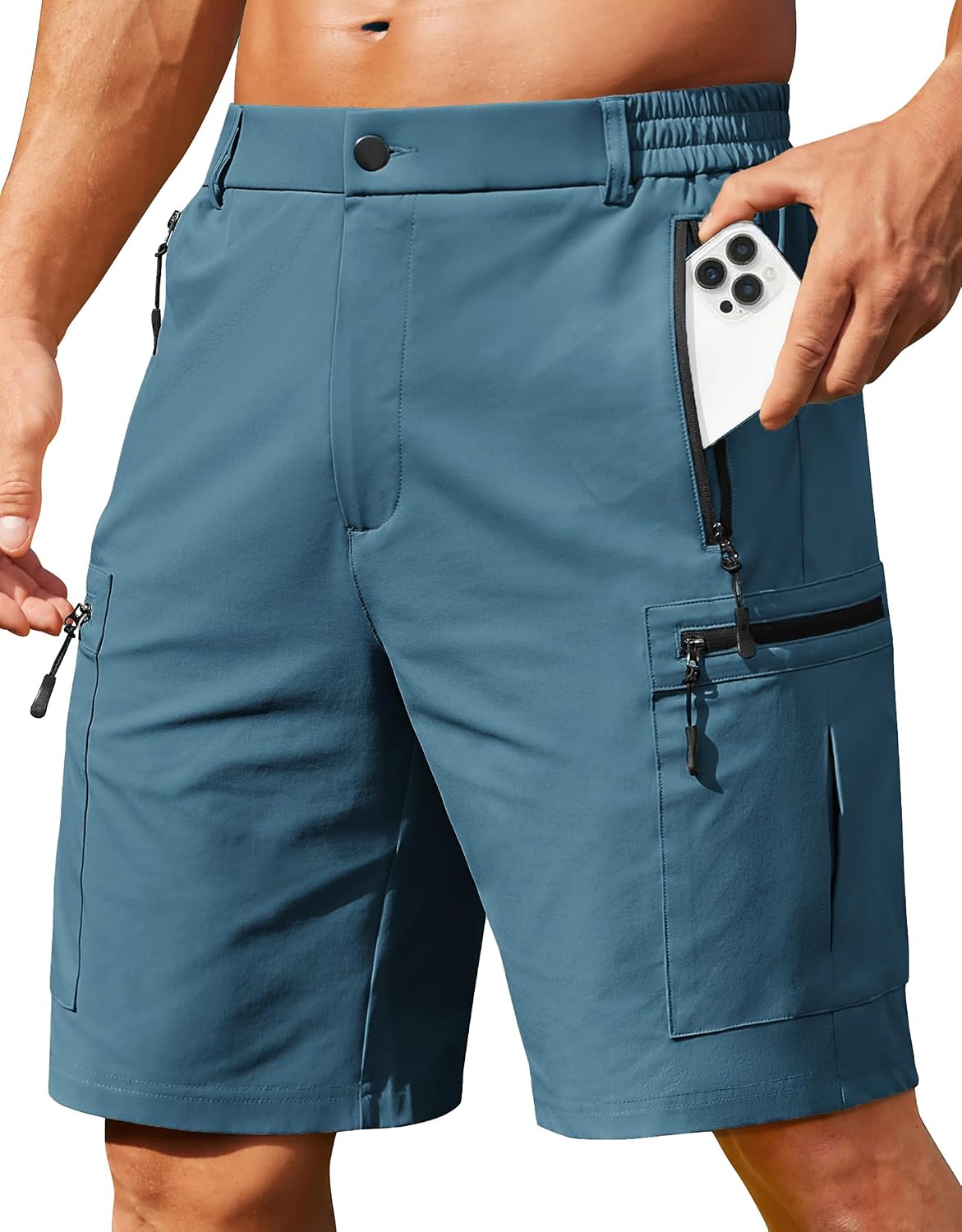 COOFANDY Men's Hiking 9" Cargo Shorts Lightweight Outdoor Shorts Quick Dry Golf Camping Casual Fishing with 5 Zipper Pockets