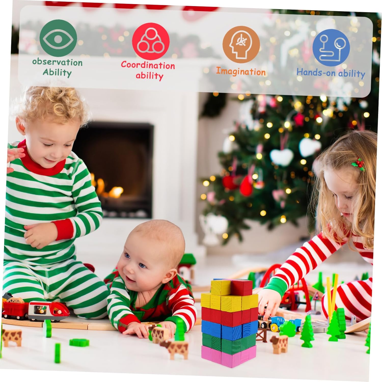 YARNOW 200Pcs Building Blocks for Safe and Stacking Cube Blocks for Hand Eye Coordination for Early Childhood Development and Imaginative Play