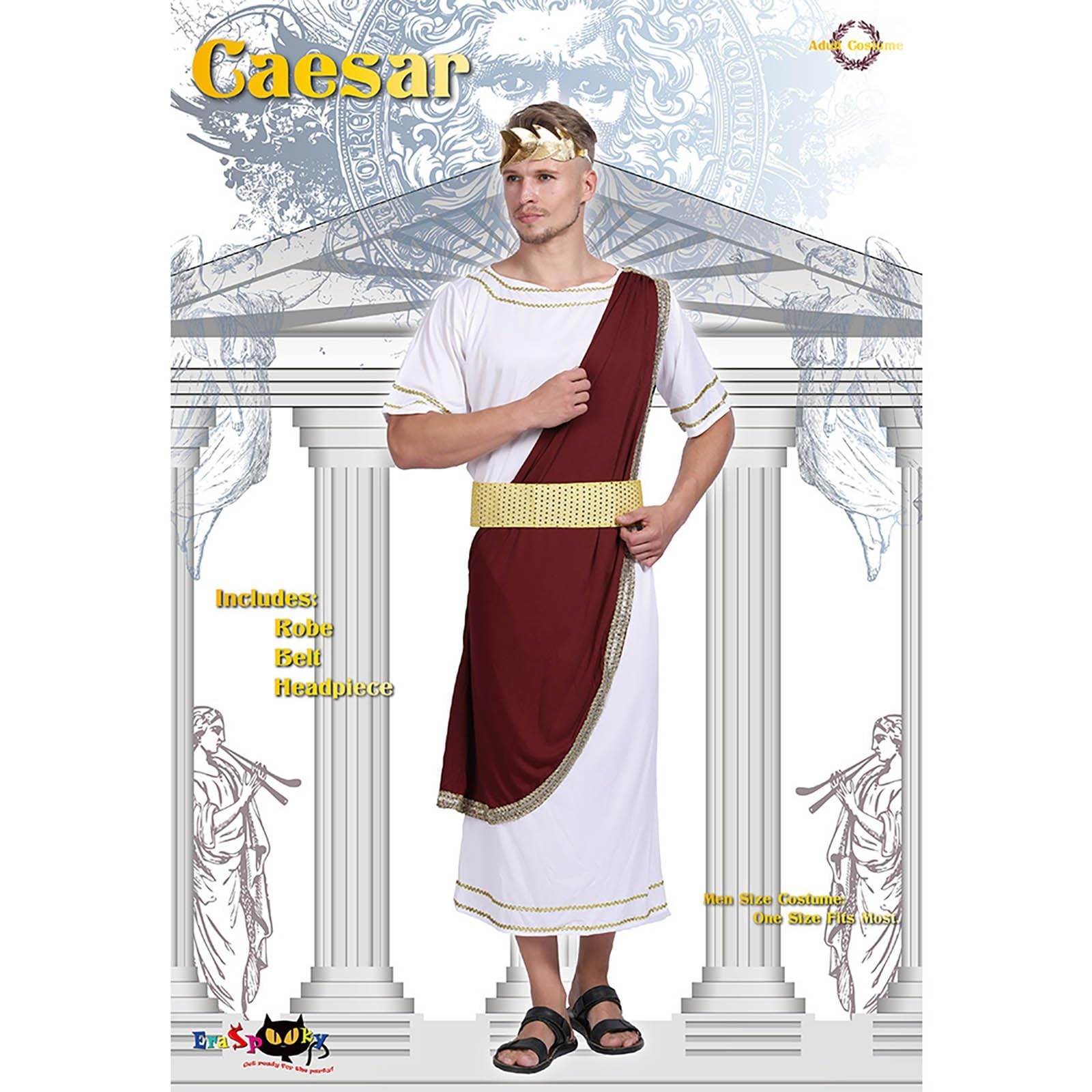 Men's Roman Senator Costume, Classic Ancient Greek Toga Outfit with Red Sash & Gold Trim - Image 4