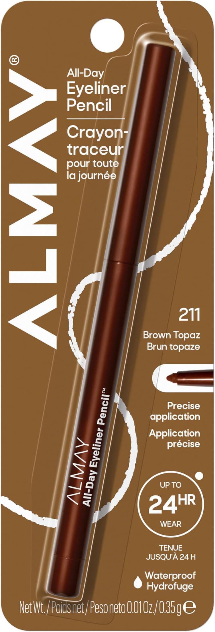 All-Day Eyeliner Pencil, Smudge Proof, Waterproof Eye Makeup, Hypoallergenic, Built-In Sharpener, 211 Brown Topaz, 0.01 oz