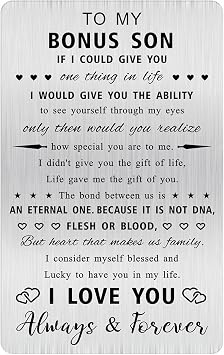 Alotozo Bonus Son Gifts - To My Bonus Son Stainless Steel Wallet Card - Stepson Sentimental Keepsake Gift, Christmas Birthday Gift Idea