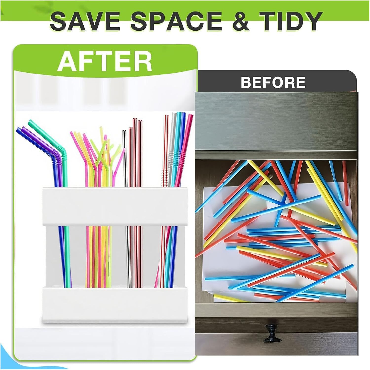 Straw Holder For Cabinet With Double Sided Adhesive Tape Reusable Cabinet,Straw Organizer For Cabinet, Fridge And Kitchen Counter(White) - Image 2