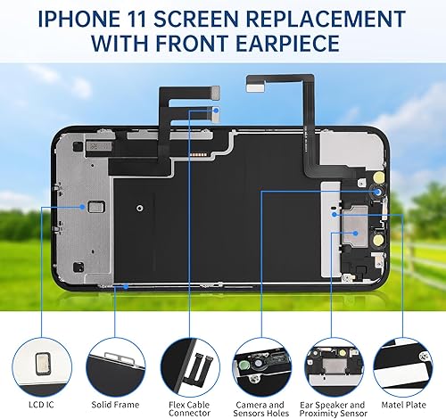 Miniatura 2 de CYKJGS Para iPhone 11 Reemplazo de pantalla con altavoz de oído y sensor de proximidad 6.1 "Pantalla LCD táctil 3D digitalizador Asamblea completa