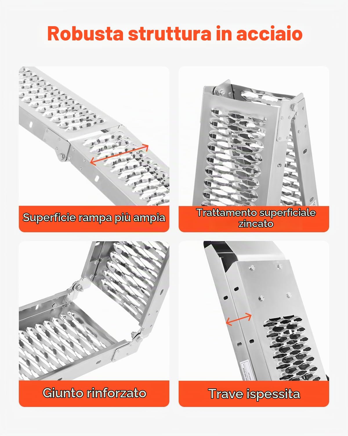 VEVOR Rampe in Acciaio da 453,59 kg 2 Pezzi, Rampa di Carico Universale Stabile con Maniglie, Superficie di Rampa più Ampia, Adatte per ATV, UTV, Motociclette, Biciclette Elettriche