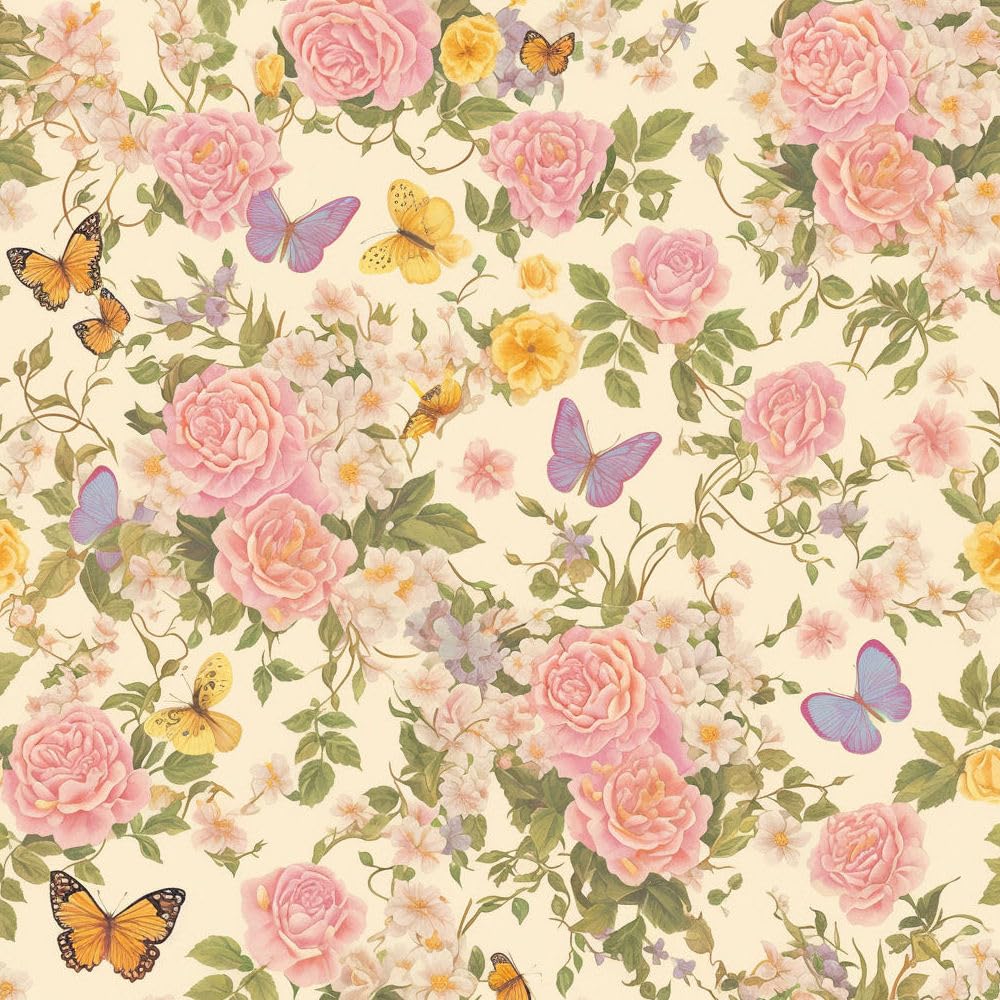 JIAOQSS Peel and Stick Wallpaper Boho Roses Floral Stick on Wallpaper Butterfly Orange Blue Yellow Flowers Vinyl Wrap Furniture Sticker Sticky Back Contact Paper Living Room Bedroom