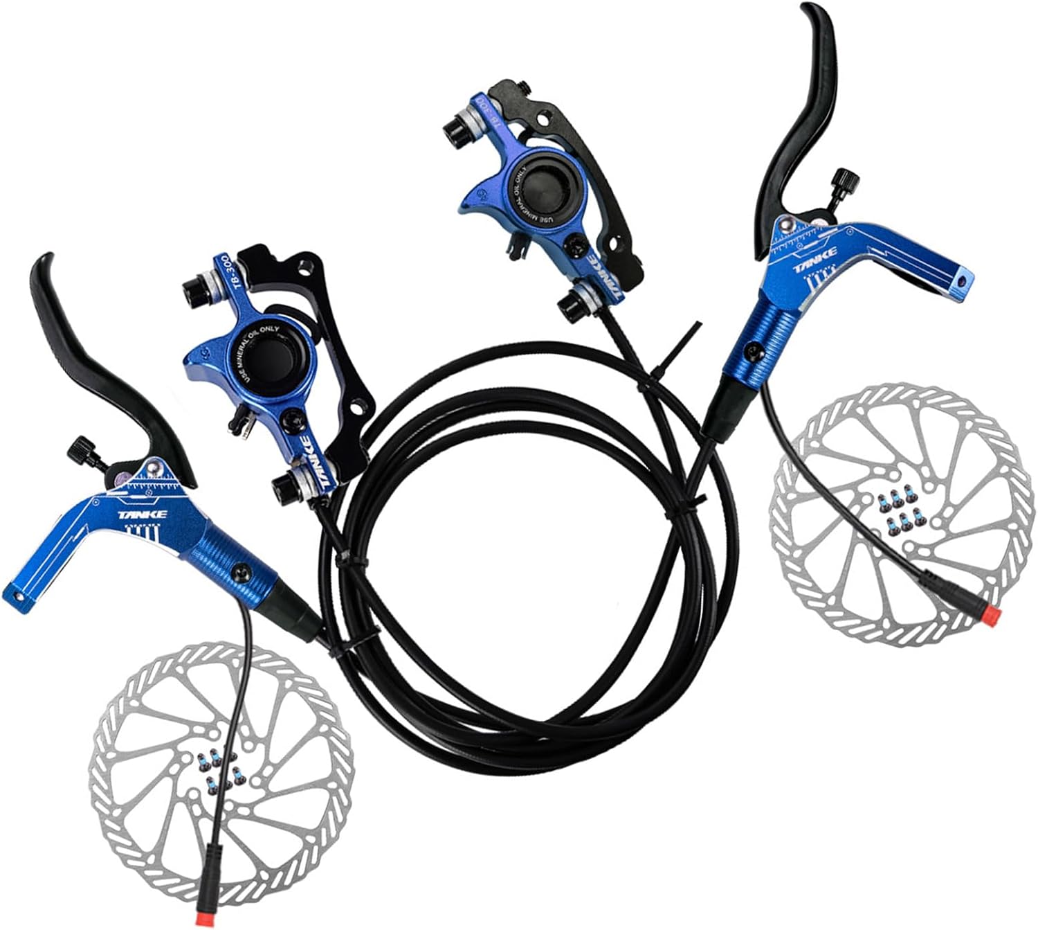 Hydraulic Disc Brake Set, Left Front 89cm and Right Rear 157cm, Aluminum Alloy E Bike Hydraulic Brake Set with 160mm Rotors (Blue)