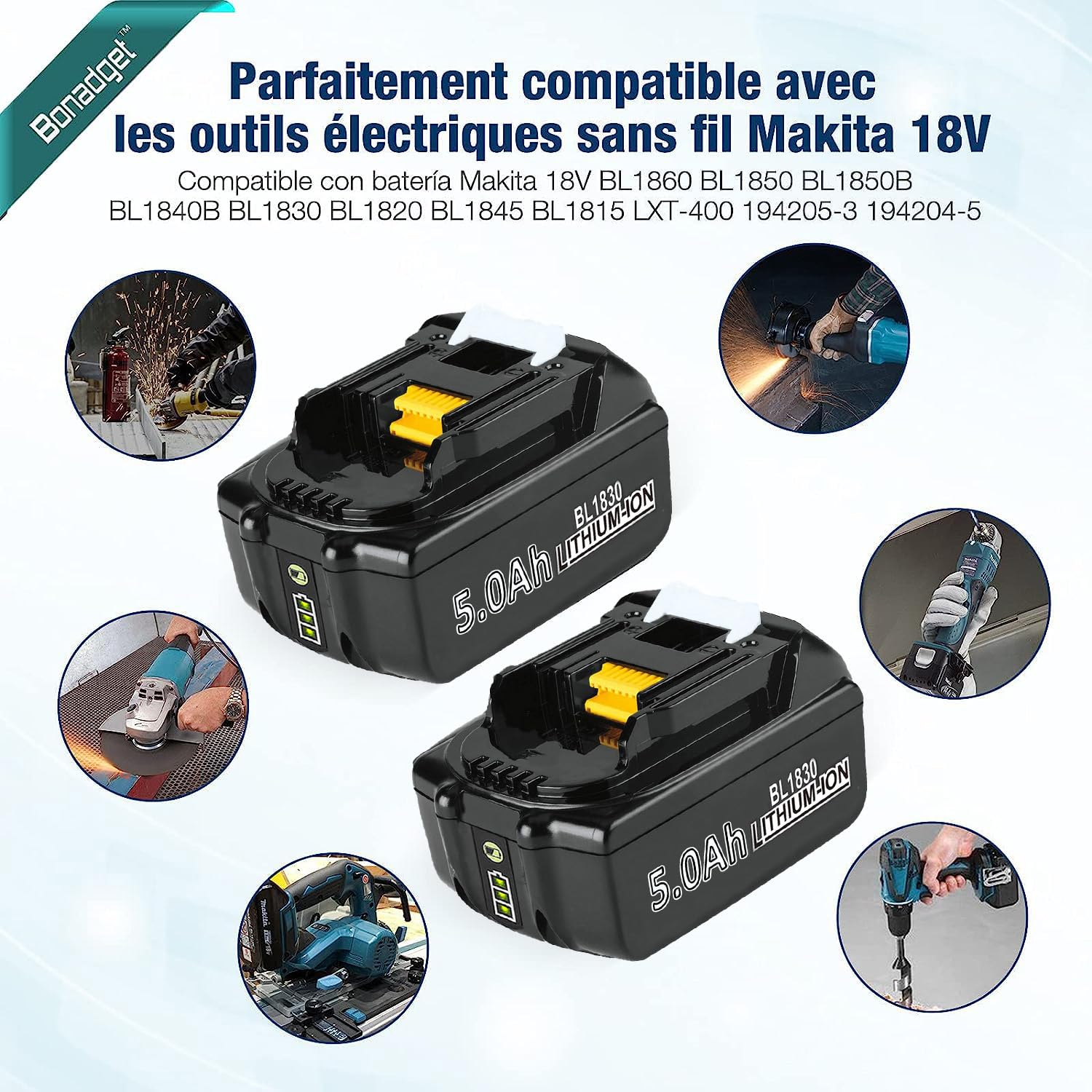 2 Stück 5000mAh Ersatzakku für Ma-Kita Akku 18V BL1850B BL1850 BL1830B BL1830 BL1860B BL1860 BL1840 BL1835 BL1845 BL1820 LXT-400 Werkzeugakkus with LED Indikator