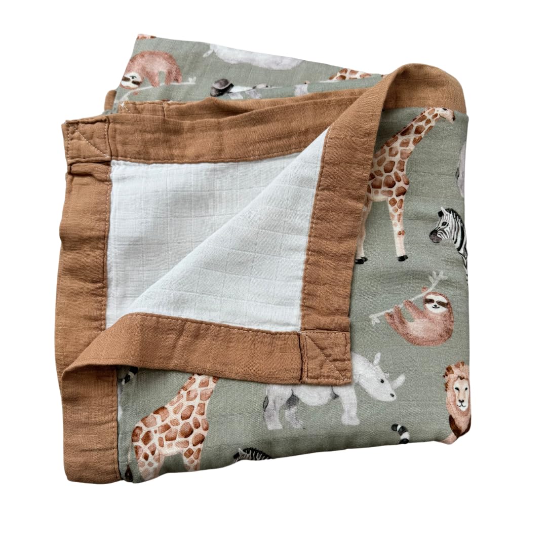 Baby J's, Sage Safari, Quilted Bamboo Muslin Blanket, X-Large Blankets for Babies and Toddlers - Image 2