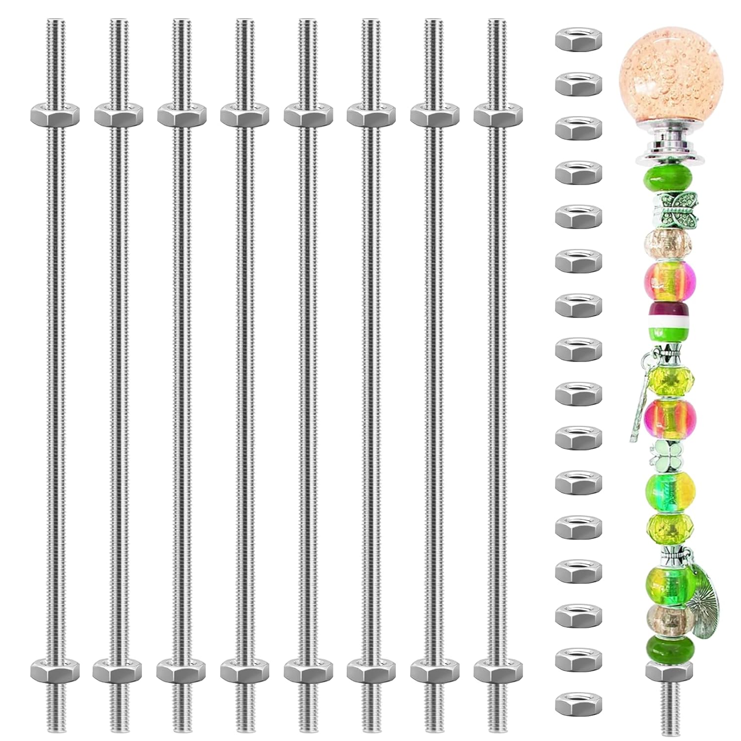 Stainless Threaded Rods with Hex Nuts & Crystal Knobs, 10 Inch Set
