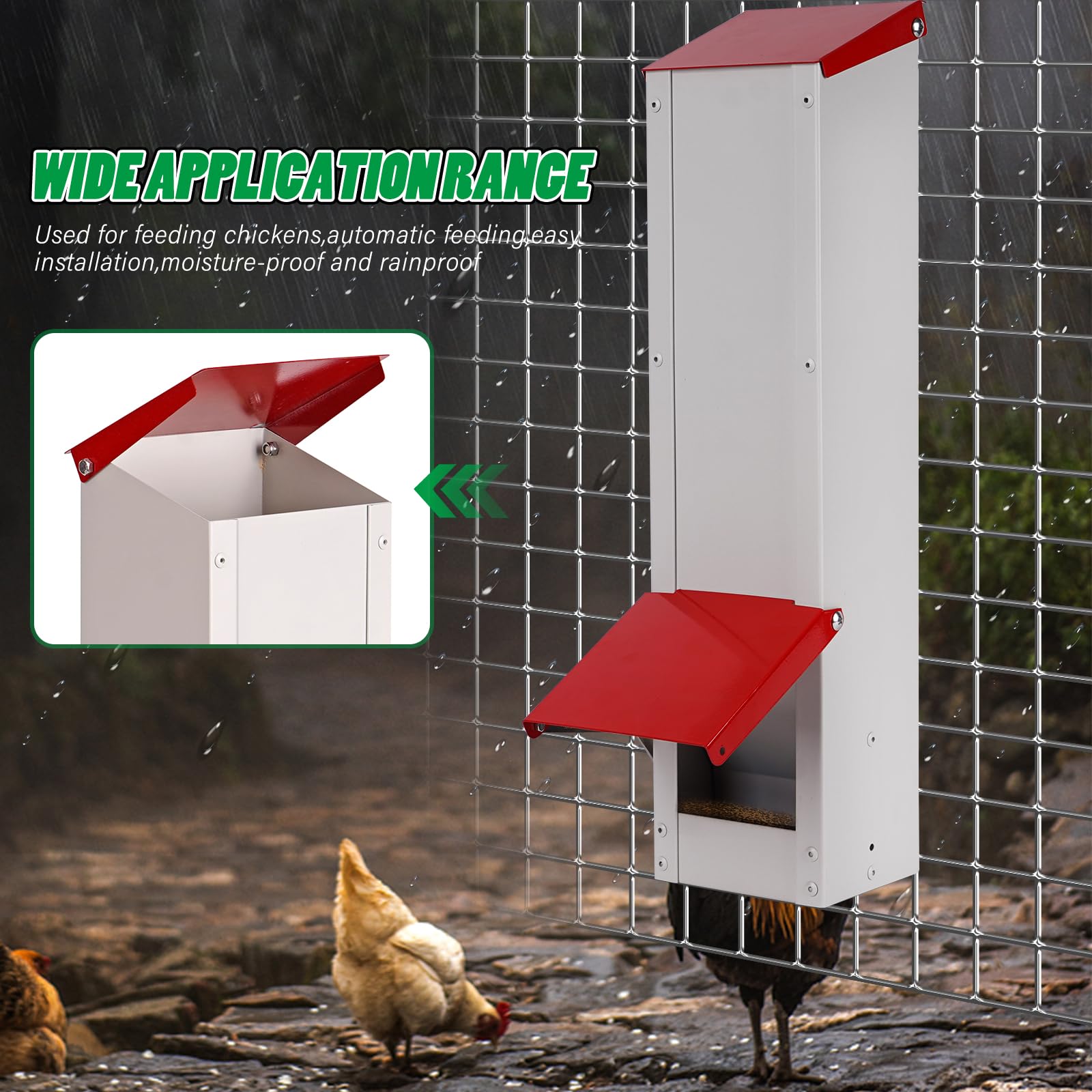 Mangeoire Poules Automatique 3KG Galvanisée - Distributeur Graines Avec Couvercle Anti-Pluie