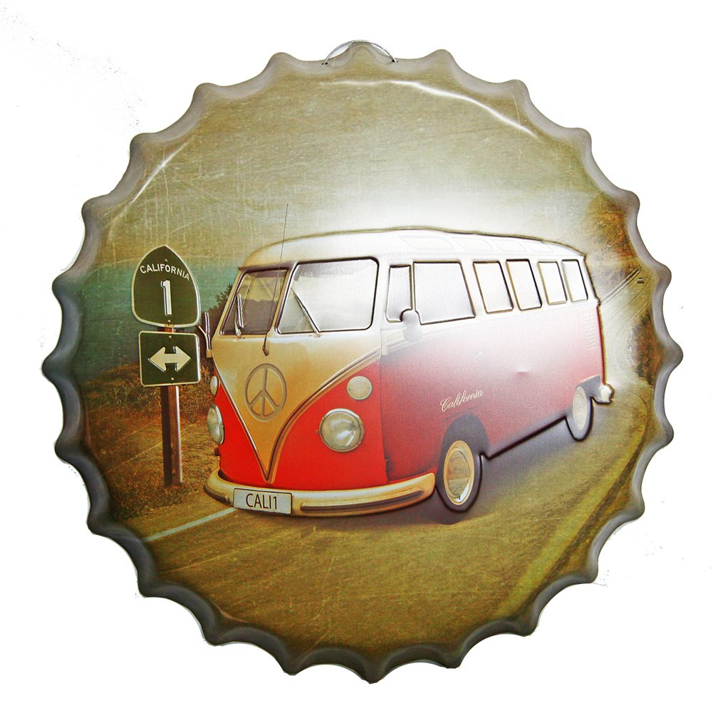New Deco Bus Metal Tin Sign Beer Bottle Cap Wall Decorative Sign Dia 16Inches (40cm)