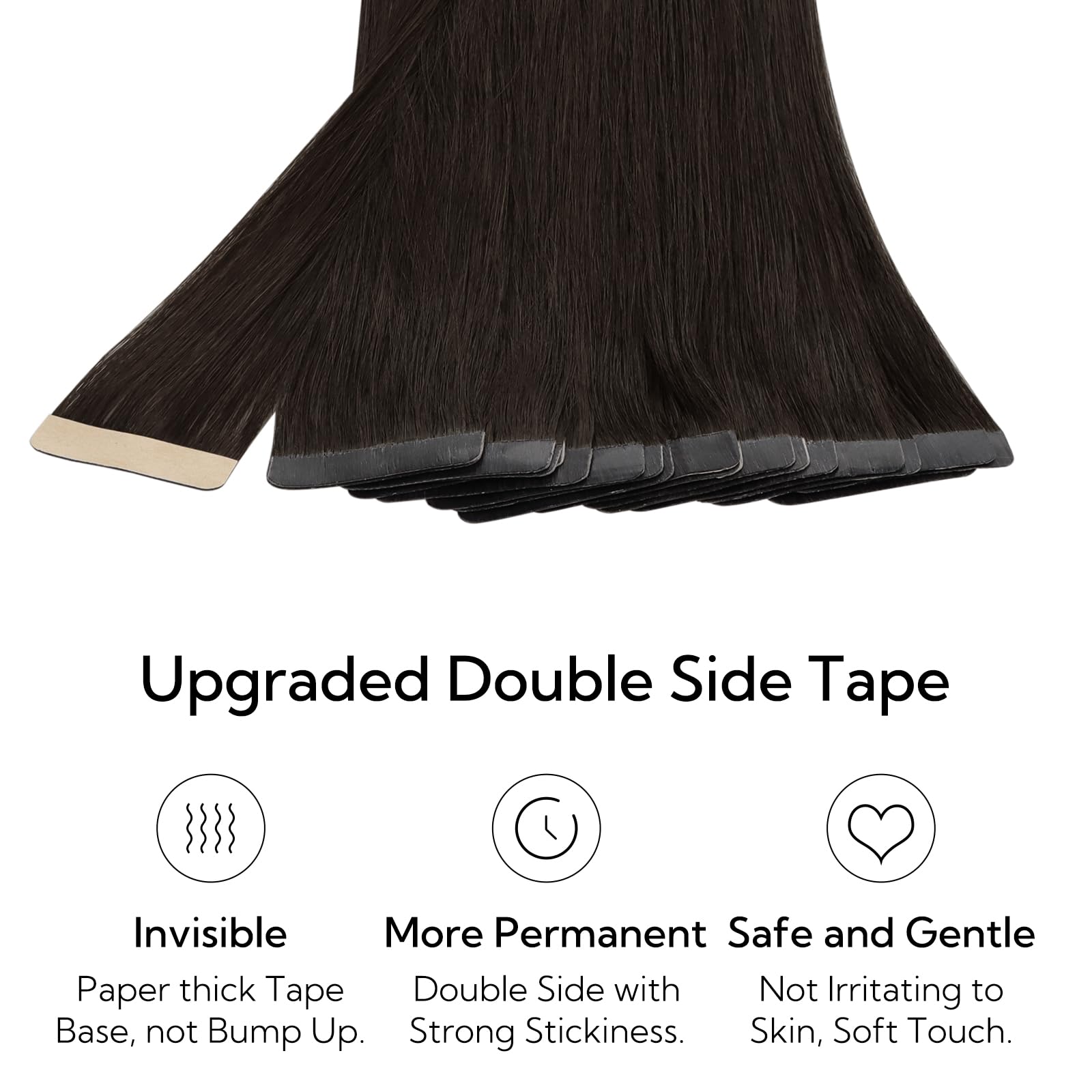 HOTBANANA Extension Capelli Veri Biadesivo, Marrone Scuro Extension Biadesive Capelli Veri Lisci 45cm 20pcs Remy Tape in Hair Extensions 50g