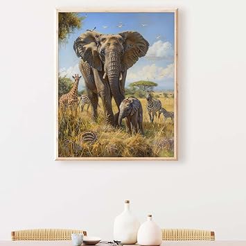 Animal Diamond Painting Elephant Diamond Painting Kits for Adults, 5D DIY Full Round Drill Gem Art for Beginner Mosaic Kits for Adults Rhinestone Crystal Art for Home Decor, Gift 39x53 Inch PJY9 K-V