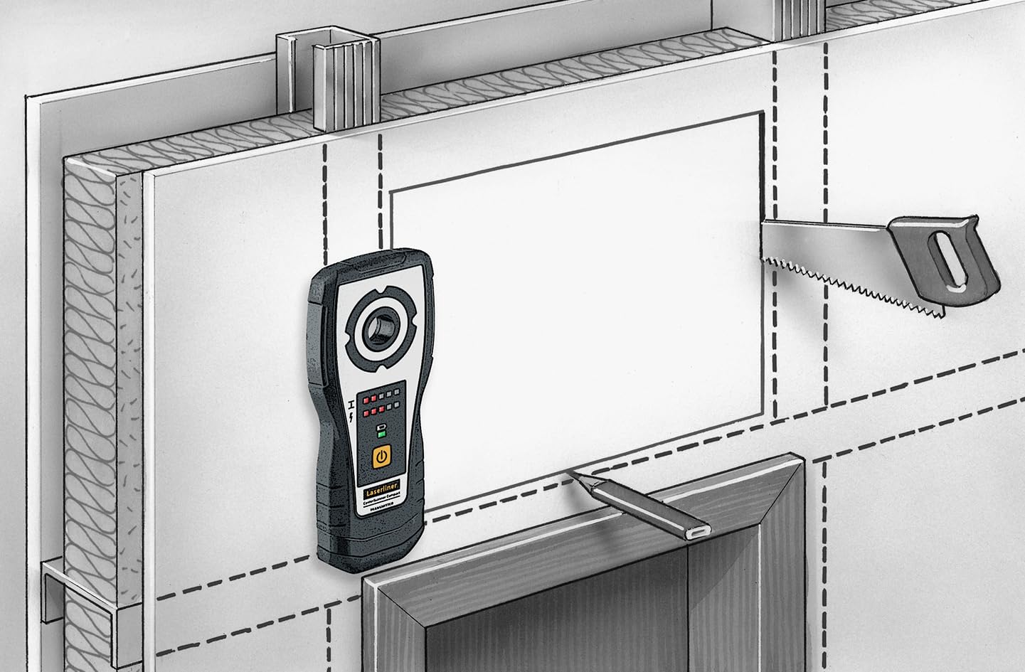 Umarex Laserliner 075.400A Perceuse de forage | Indicateurs LED précis, Aide au marquage, Trous de mur et plafond, Jusqu'à 120 cm