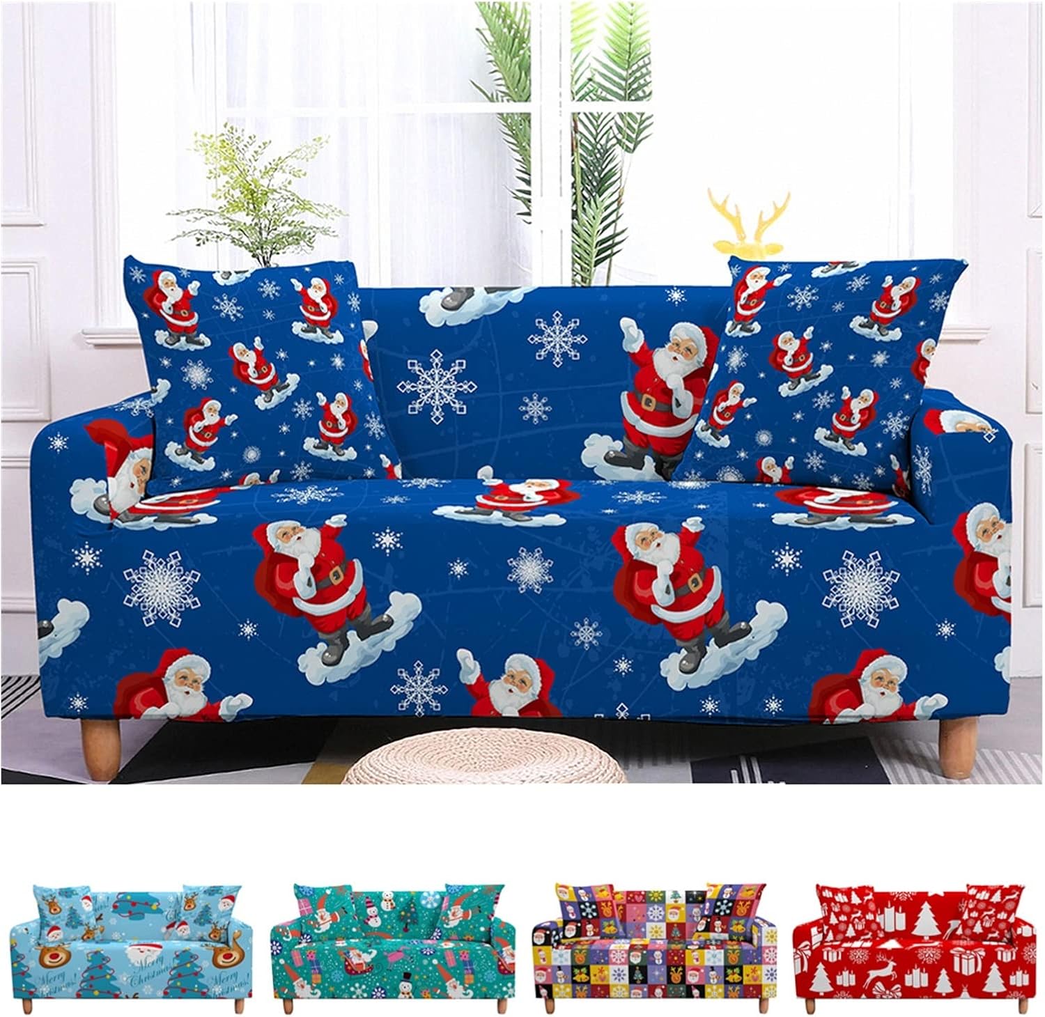 LESANGBAIHUODIAN ストレッチソファカバー リビングルーム用 クリスマス用スリップカバー 伸縮性 断面 L字型 ソファ